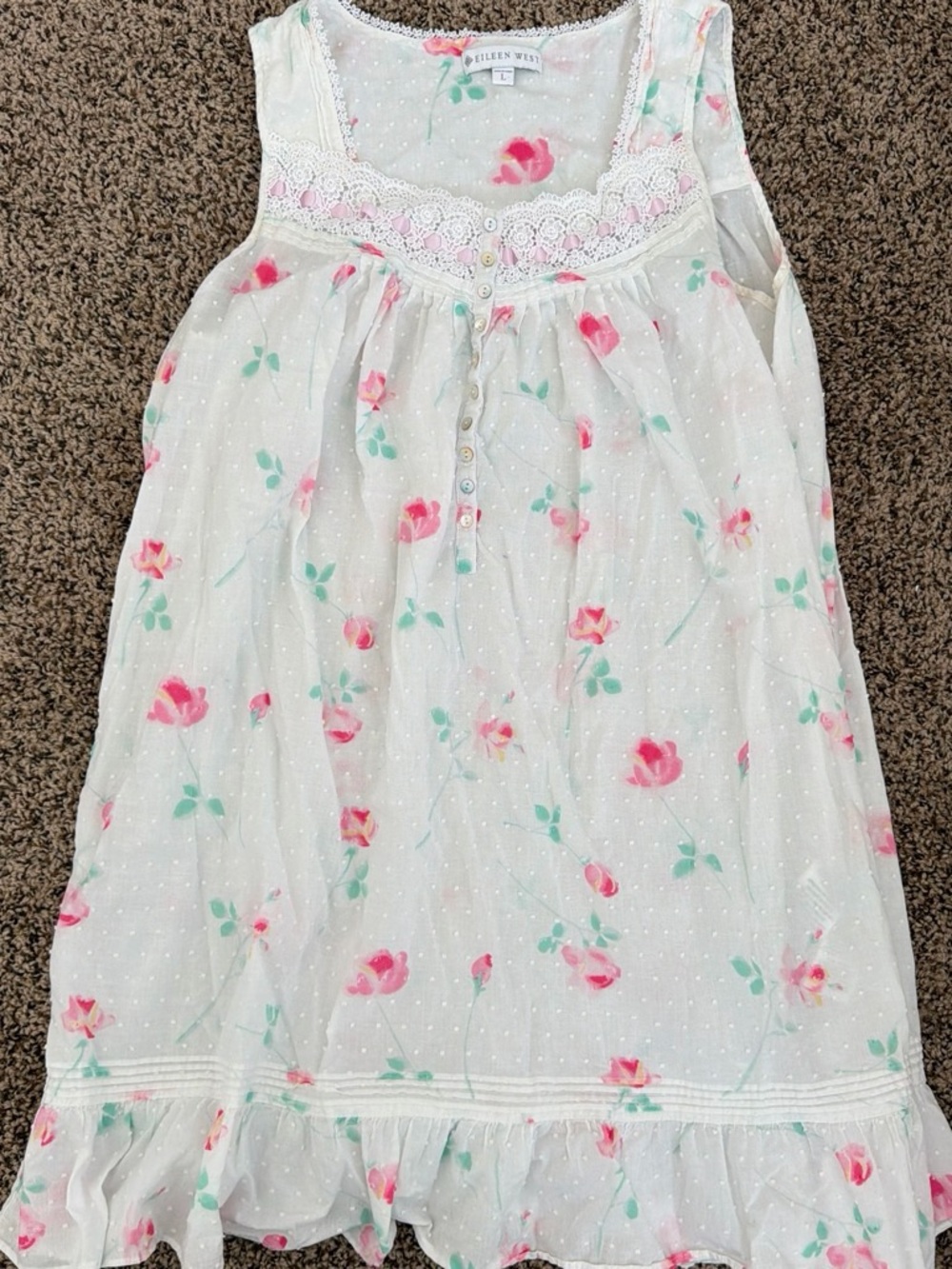 Eileen West White Babydoll nightgown with Pink Floral Print